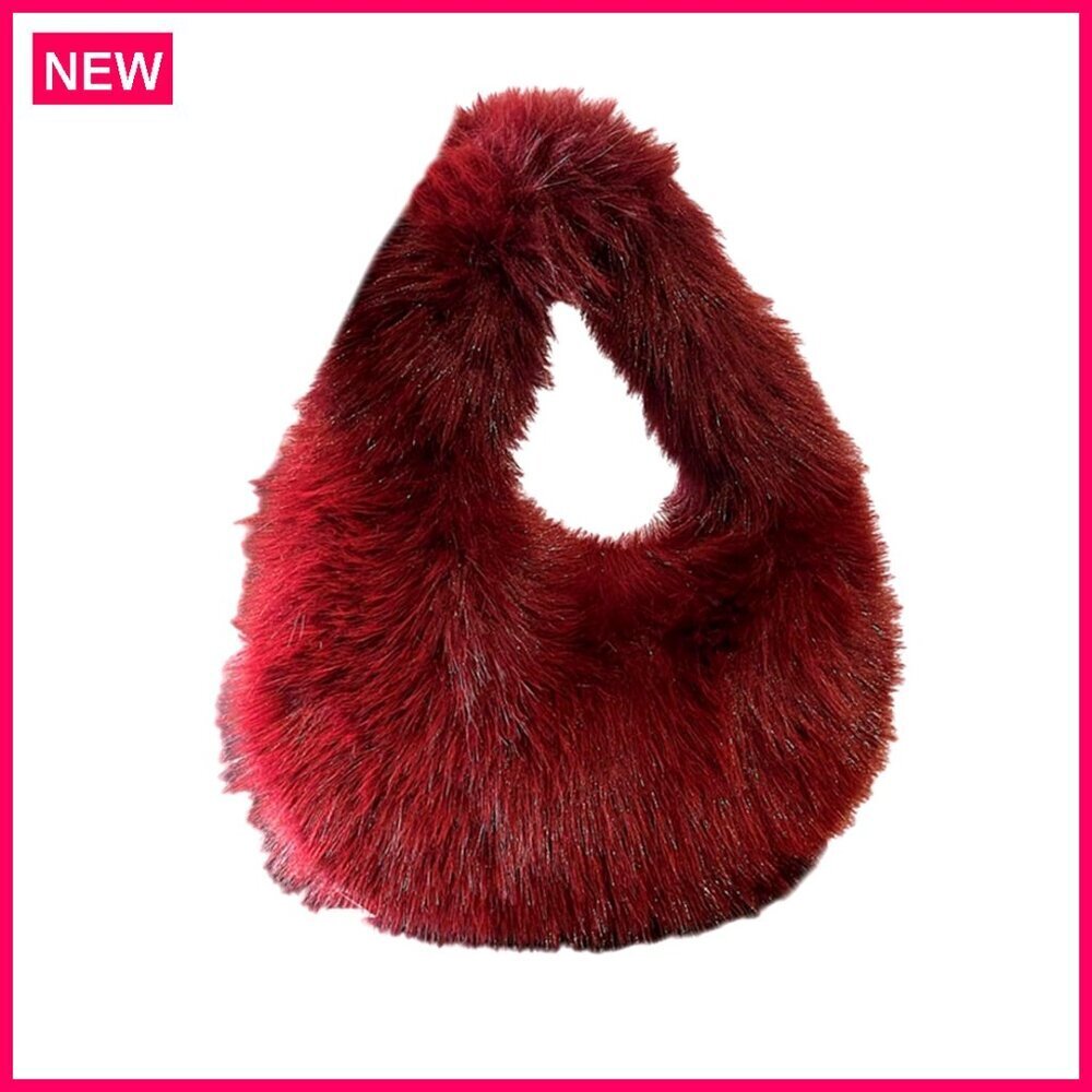 Faux Fur Shoulder Bag with Top Handle, Soft Fuzzy Purse for Casual Wear